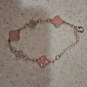 Gold & Pink Quatrfoil Clover Bracelet